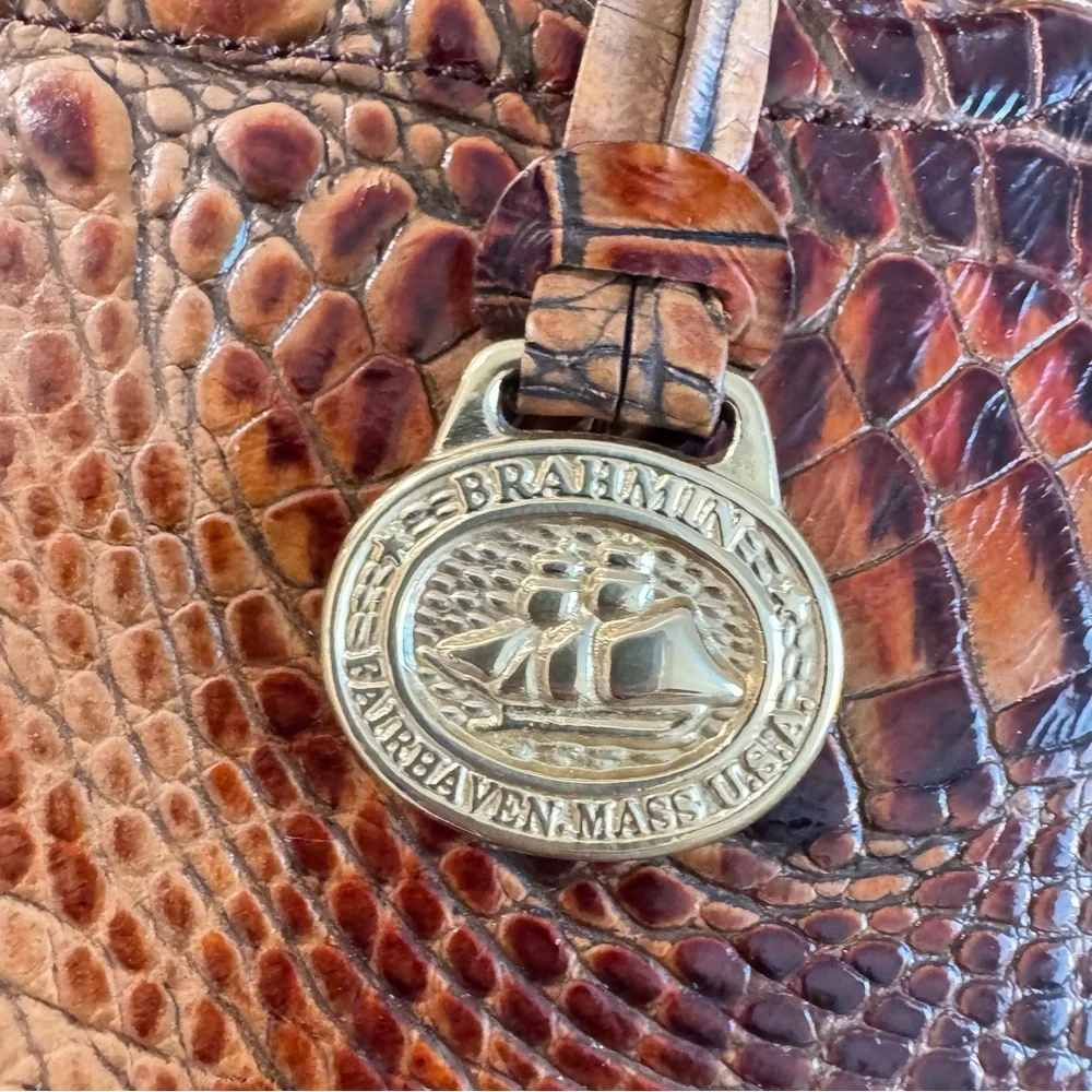 Brahmin Croc Embossed Leather Satchel Bag in Toasted Pecan Melbourne‎